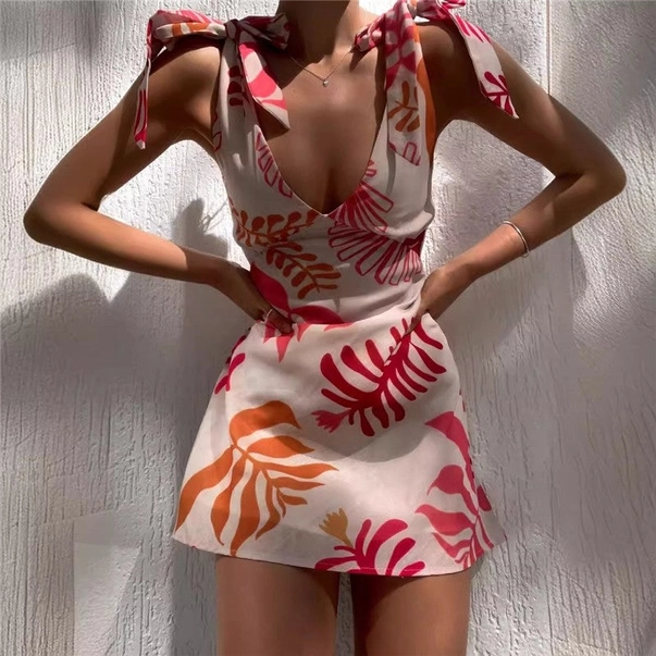 Tie Waist Mini Floral Dress
