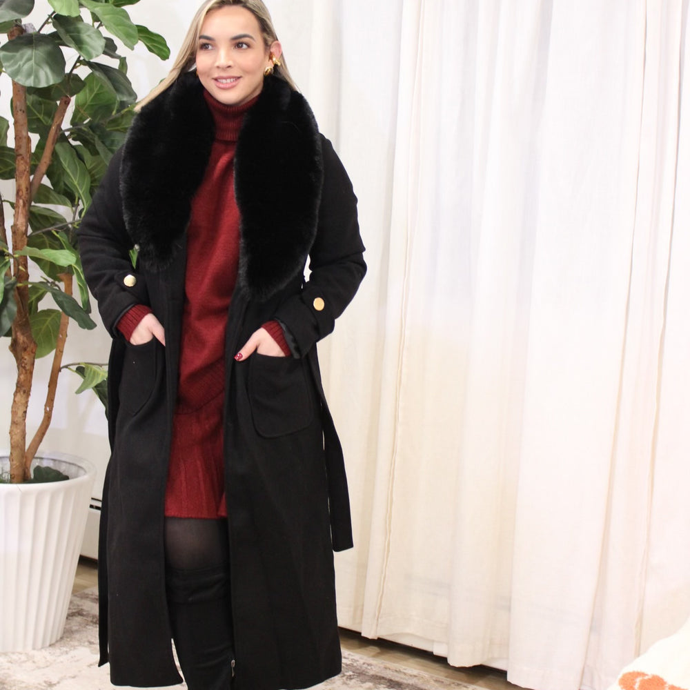 Black Elegant Coat with Notched Collar