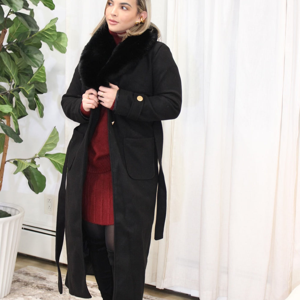 Black Elegant Coat with Notched Collar